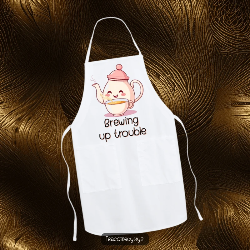 Funny Teapot Apron: A smiling teapot wearing a hat, pouring tea with a flourish, ready for kitchen duty.