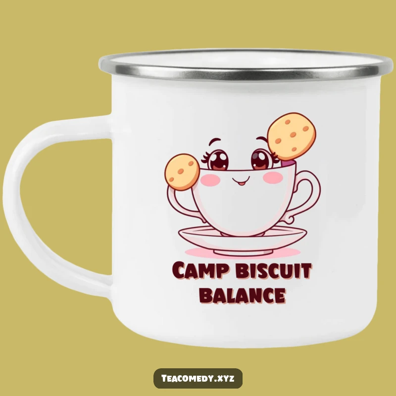 Funny Teacup Biscuit Balance Camping Mug: Sip in Style, Hilarious Outdoor Companion