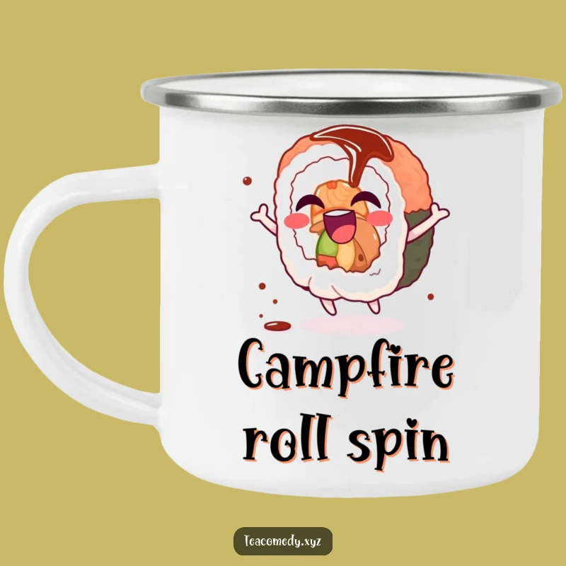 Funny Sushi Spin Camping Mug: Adventure Fueled by Flavor
