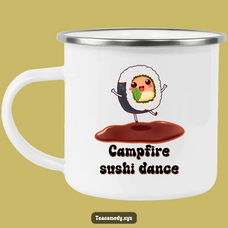 Funny Sushi Camping Mug - Dancing Roll Enamel, Hilarious Outdoor Foodie Gift