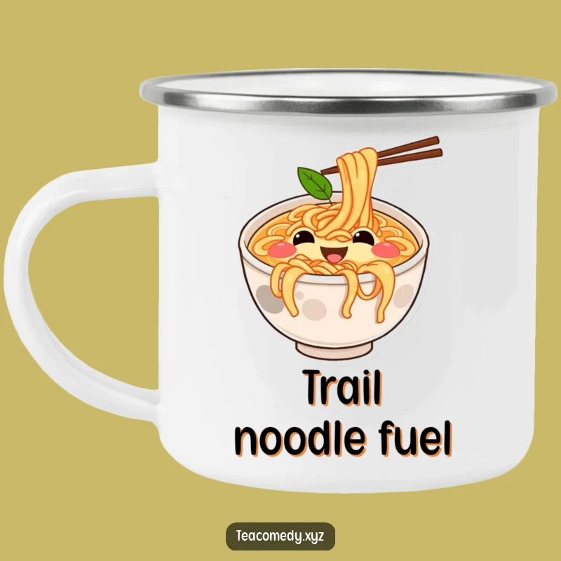Funny Ramen Camping Mug - Bouncing Bowl Enamel, Hilarious Outdoor Foodie Gift