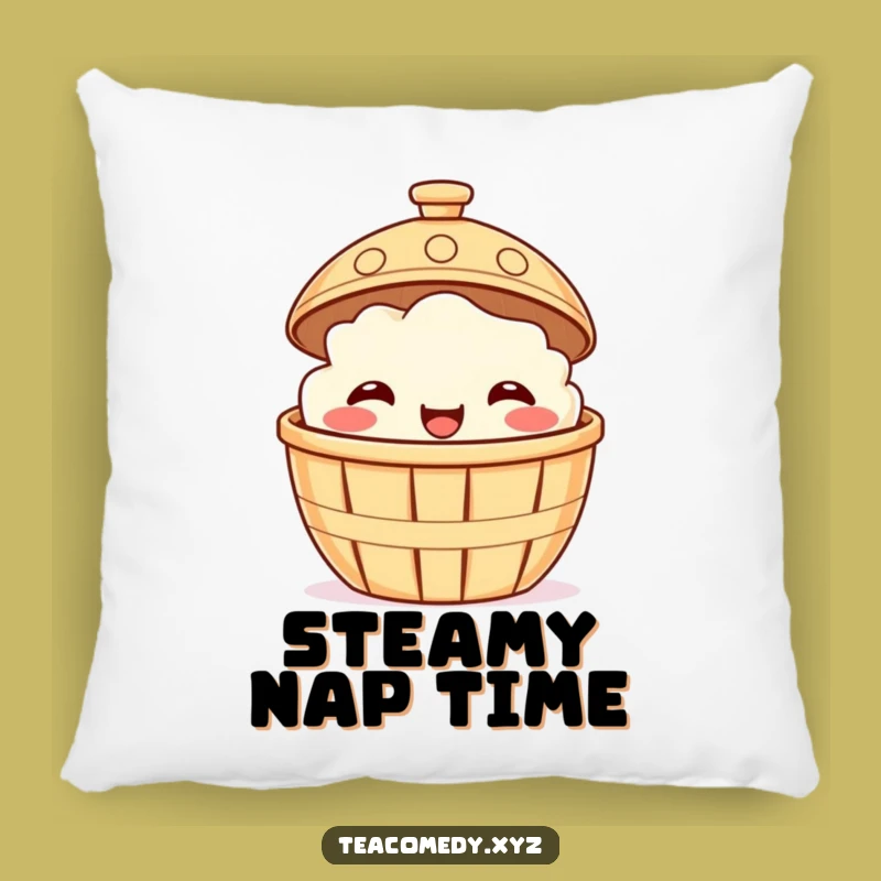 Funny Dim Sum Pillow - Smiling Basket Cushion, Hilarious Foodie Comfort Gift