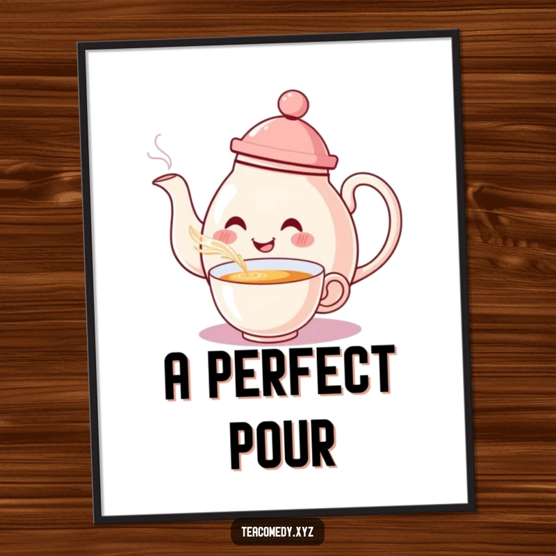 Funny Teapot Digital Art: A smiling teapot with a hat pouring steaming tea with a flourish, full of warmth.