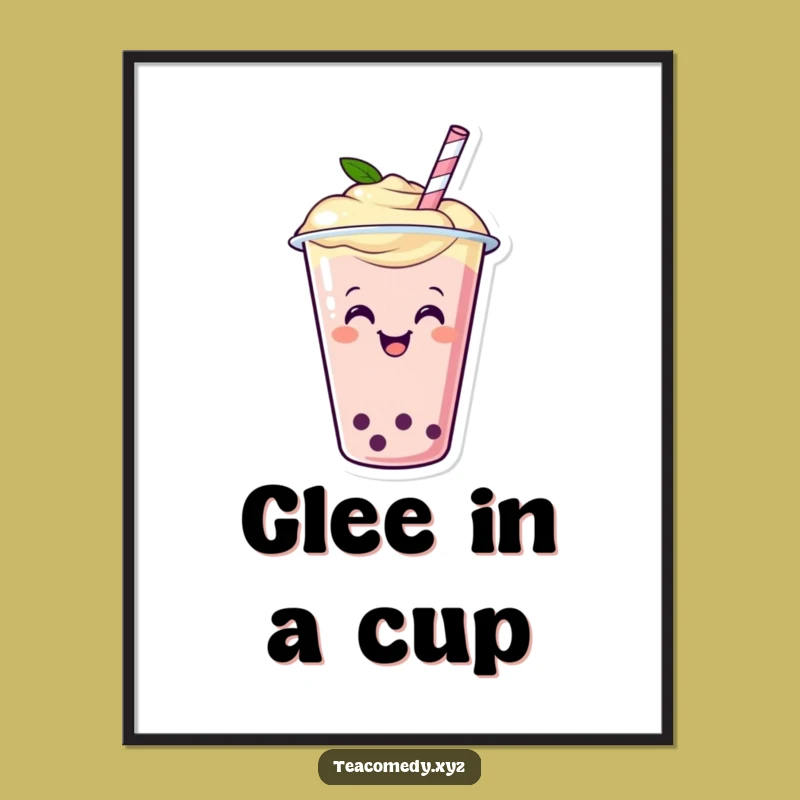 Funny Boba Tea Digital Art - Happy Wiggling Cup Download, Hilarious Print Gift