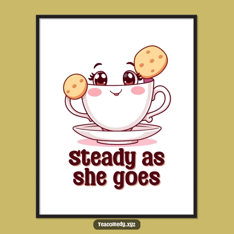 Funny Teacup Biscuit Balance Digital Art: Instant Whimsy, Hilarious Wall Decor
