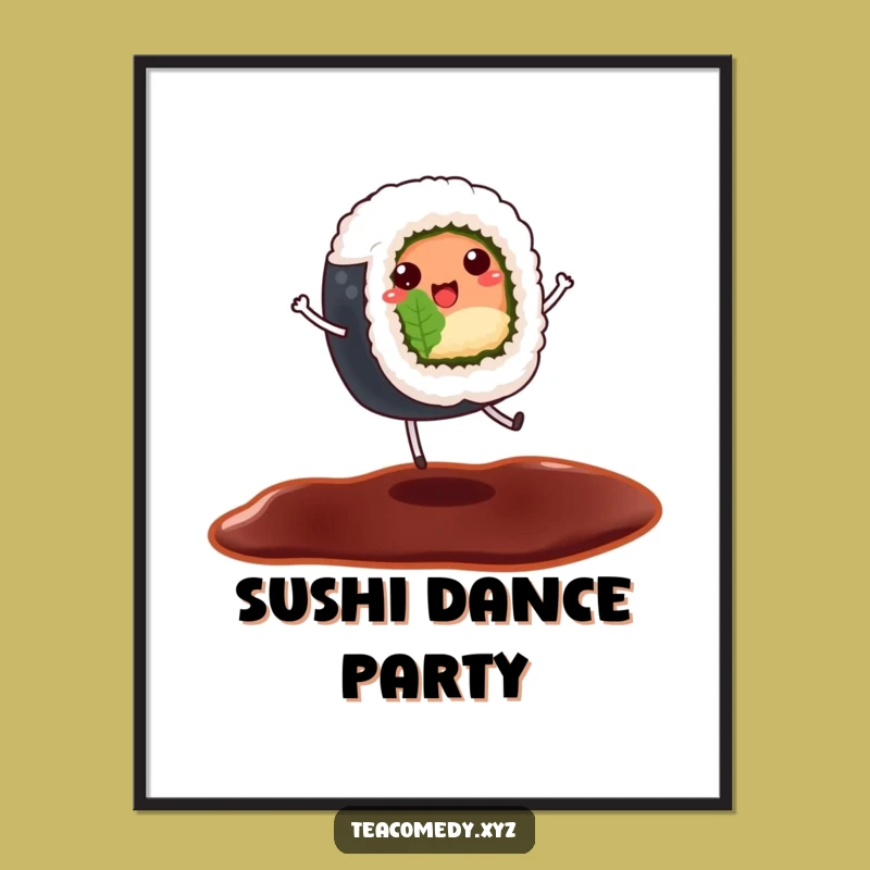 Funny Sushi Digital Art - Dancing Roll Download, Hilarious Foodie Print Gift