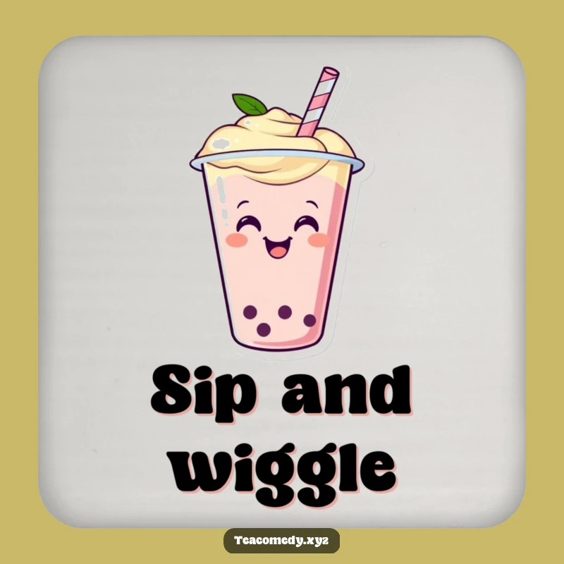 Funny Boba Tea Coaster - Happy Wiggling Cup Protector, Hilarious Drink Gift