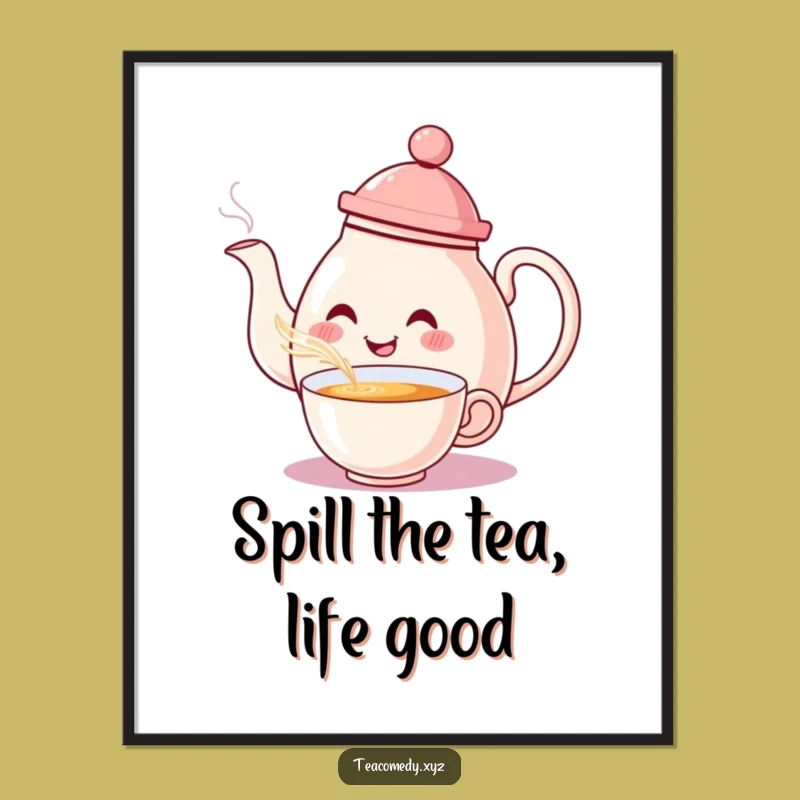 Funny Free Printable Wall Art: Stylish Teapot Pouring, Humorous Downloadable Decor