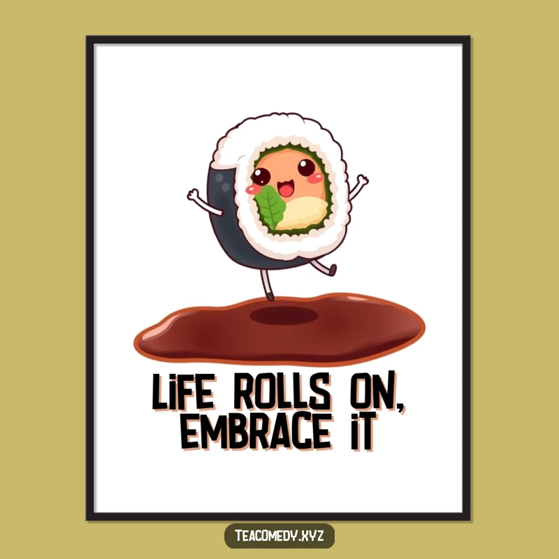 Funny Free Printable Sushi Wall Art - Dancing Roll Downloadable Decor
