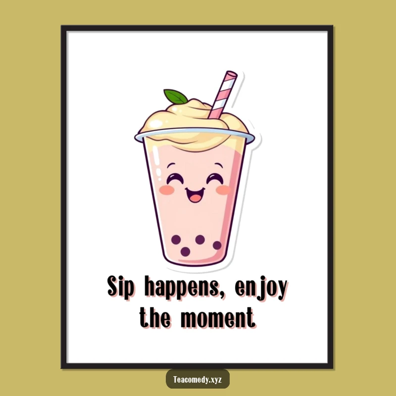 Funny Free Printable Boba Tea Wall Art - Wiggling Cup Downloadable Decor
