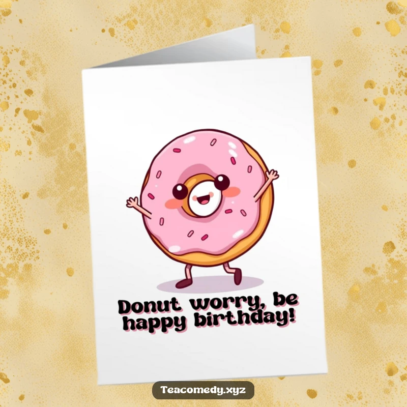 Funny Free Printable Birthday Card: A donut with legs doing a salsa dance, ready to party!