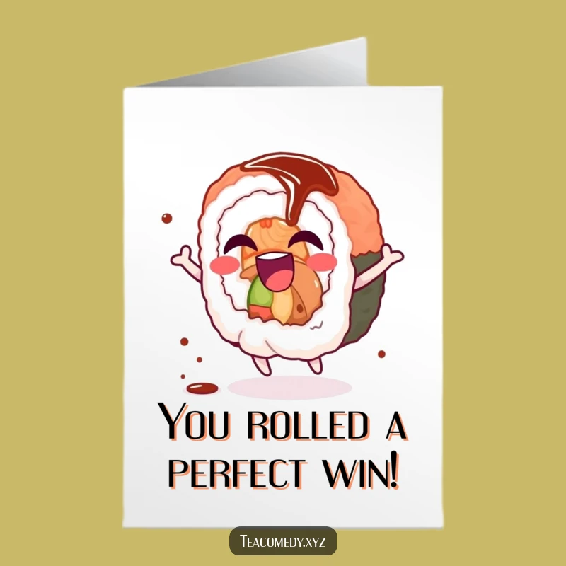 Free Printable Congrats Card: Sushi Roll Celebration Spin Downloadable