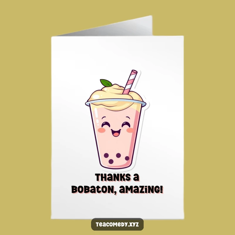Thank You Free Printable Boba Tea Card - Wiggling Cup Grateful Downloadable