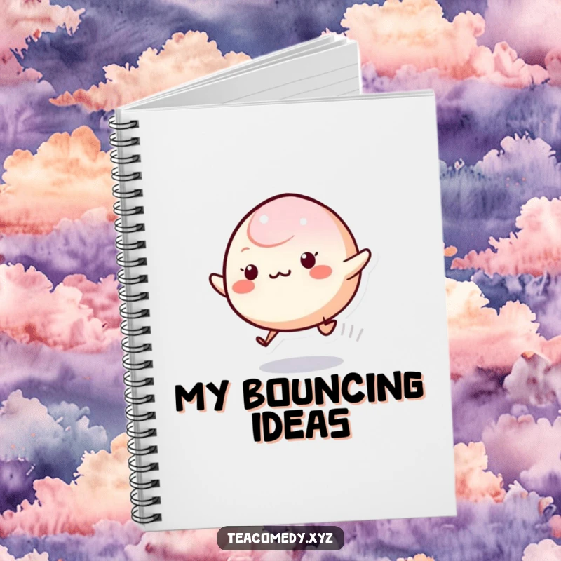 Funny Mochi Notebook showing an energetic mochi character bouncing, perfect for jotting down creative ideas with playful flair.